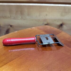 Vintage Red Wood Handled Metal Cheese Slicer 6.5” long